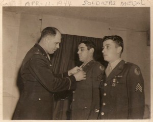 Nyle Smith (right) after being awarded the Soldiers Medal for his heroics in the aftermath of the B-17 crash.