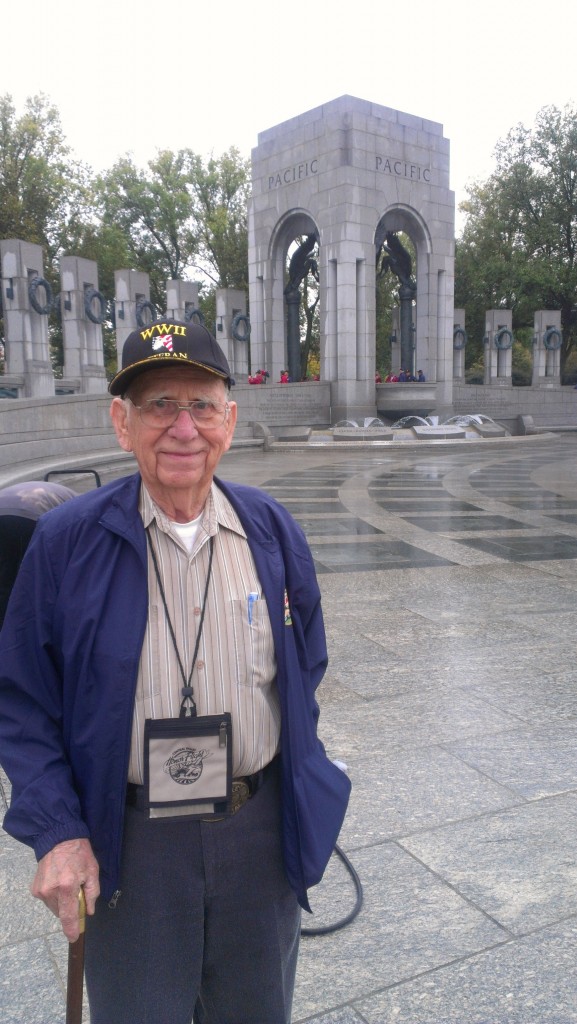 Dave Wall at the National World War II Memorial. (courtesy Sam Wall) For more photos from Dave and Sam's trip to Washington, D.C., visit the Hometown Heroes facebook page.