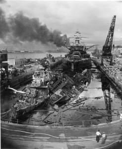 The USS Pennsylvania after the Japanese attack on Pearl Harbor.