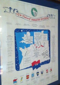 The path of the Timberwolves of the 104th Infantry Division in Europe, displayed on the wall of Jim's Novato home.