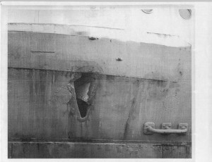 Damage to the USS Texas at Cherbourg.