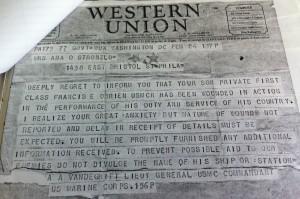 Telegram informing O'Brien's family that he had been wounded in action.