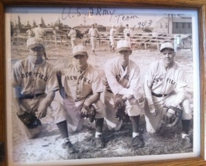 George Genovese (second from left) while playing for the Drew Army Air Field team during WWII.