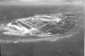 This 1945 photo of Ie Shima shows the airfield where George worked.