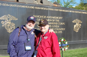 Charlie Wadhams and his son-in-law, Dr. Rick Geller, visiting the Marine Corps Memorial with Central Valley Honor Flight.