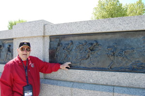 Charlie operated LCVPs like the one depicted in this bronze at the National World War II Memorial. (photo courtesy Rick Geller)