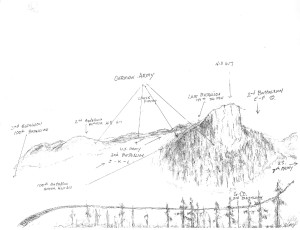 Joe Sakato's hand drawn map shows where the "Lost Battalion" was when rescued by the 442nd RCT.