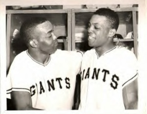 Monte Irvin (left) and Willie Mays