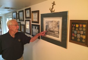 Bob pointing out his first ship, the USS Pelias.