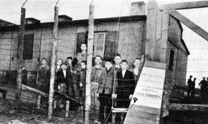 Prisoners at the Hannover-Ahlem concentration camp on April 10, 1945, the day they were liberated. Sel Dante simply remembers the ten-foot barbed wire fence.