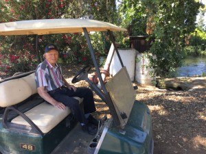 Roy Cotner on his golf cart in his Sanger, CA orange grove. For more photos, visit the Hometown Heroes facebook page.