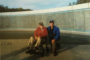 Al Peguero at the National World War II Memorial in 2014. Central Valley Honor Flight took him to Washington, D.C., with son Alfred serving as his guardian.