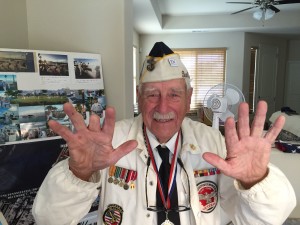 Wally shows us the finger that was a casualty of his desire to join the Navy. For more photos, visit the Hometown Heroes facebook page.