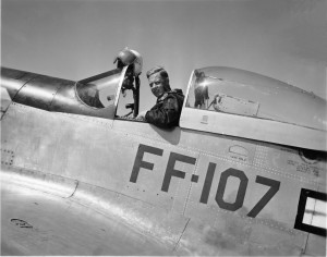 In the cockpit of an F-51 Mustang. 